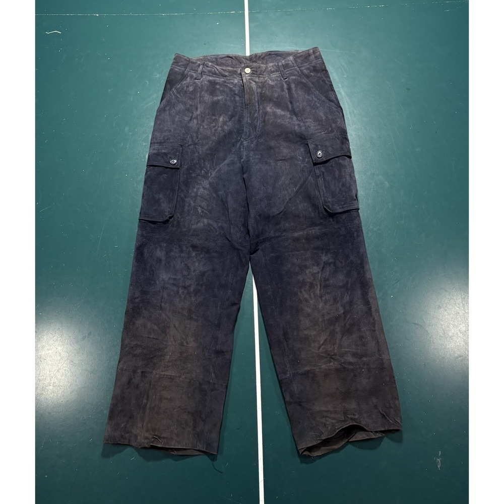 Vintage M Julian Wilsons Leather Suede Pants Men's 34x30 Navy Blue Faded Lined